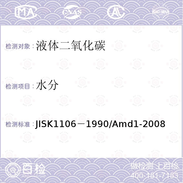 水分 K 1106-1990  JISK1106－1990/Amd1-2008