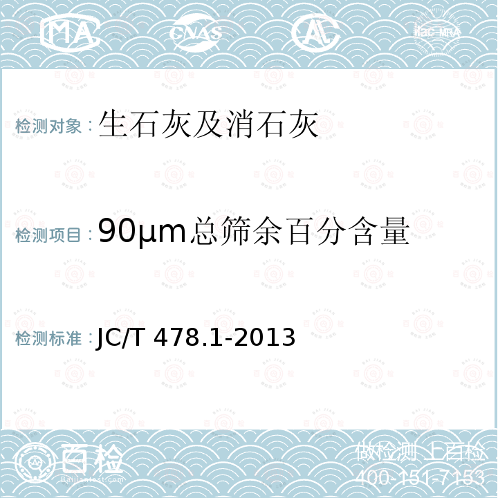 90μm总筛余百分含量 JC/T 478.1-2013 建筑石灰试验方法 第1部分:物理试验方法