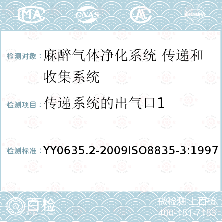 传递系统的出气口1 YY 0635.2-2009 吸入式麻醉系统 第2部分:麻醉气体净化系统 传递和收集系统