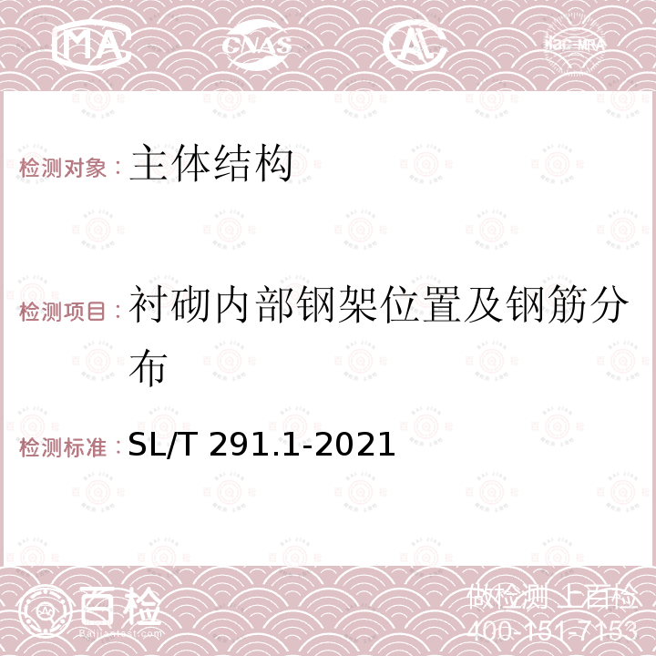 衬砌内部钢架位置及钢筋分布 SL/T 291.1-2021 水利水电工程勘探规程 第1部分:物探