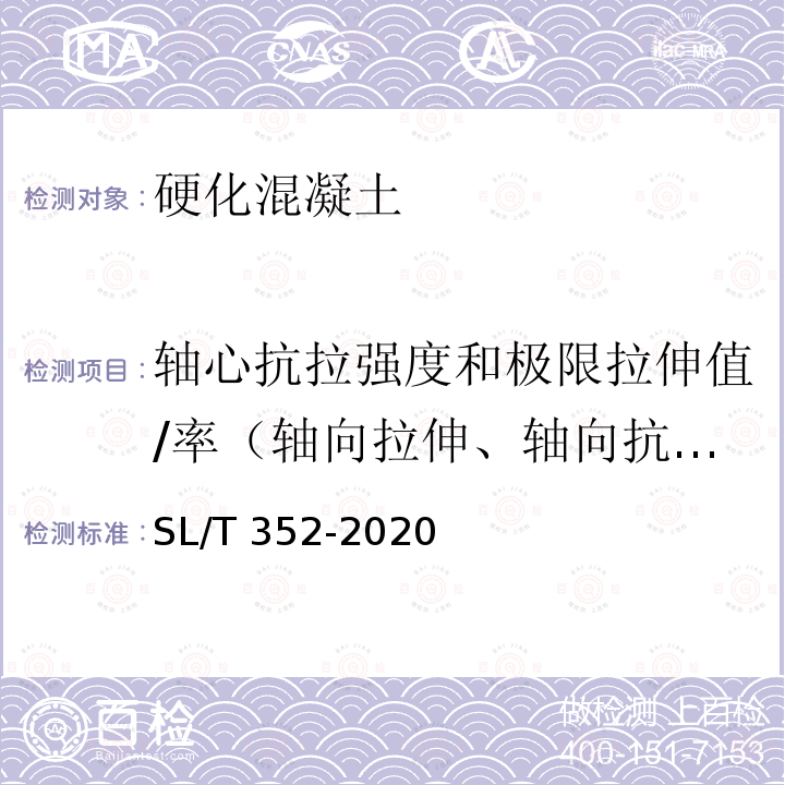 轴心抗拉强度和极限拉伸值/率（轴向拉伸、轴向抗拉强度） SL/T 352-2020 水工混凝土试验规程(附条文说明)