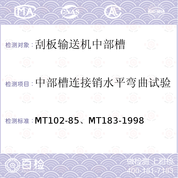 中部槽连接销水平弯曲试验 MT 183-1998  MT102-85、MT183-1998