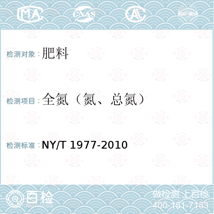 全氮（氮、总氮） NY/T 1977-2010 水溶肥料 总氮、磷、钾含量的测定