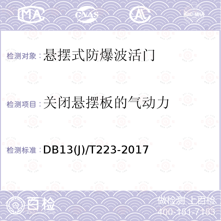 关闭悬摆板的气动力 关闭悬摆板的气动力 DB13(J)/T223-2017