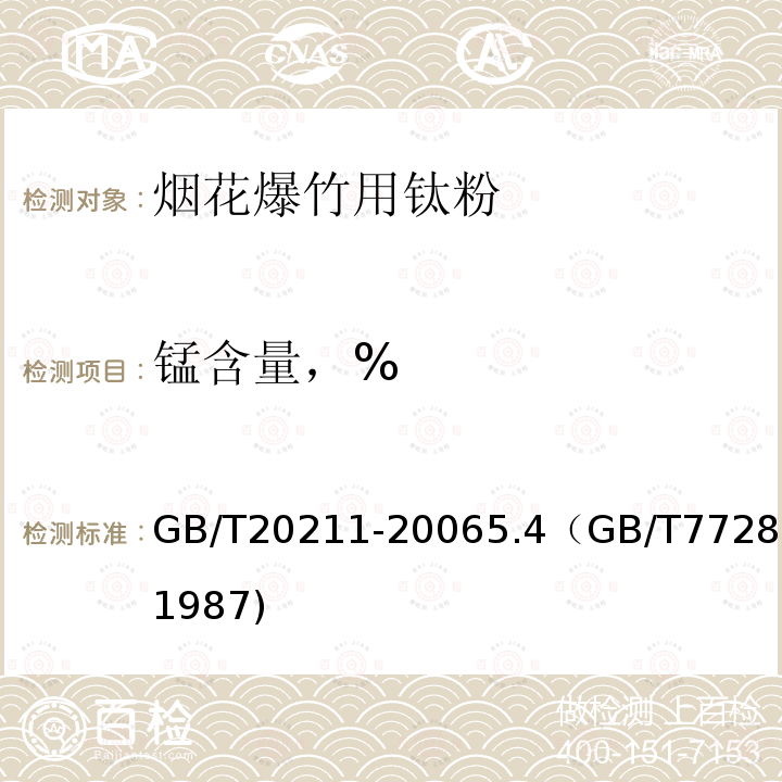 锰含量，% GB/T 20211-2006 烟花爆竹用钛粉