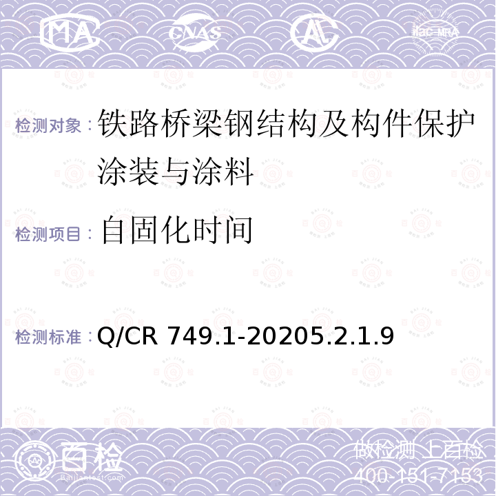 自固化时间 Q/CR 749.1-2020  5.2.1.9