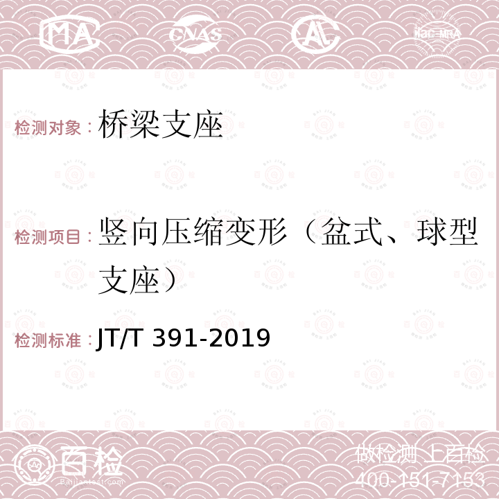 竖向压缩变形（盆式、球型支座） JT/T 391-2019 公路桥梁盆式支座