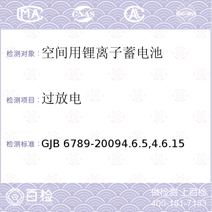 过放电 GJB 6789-20094  .6.5,4.6.15