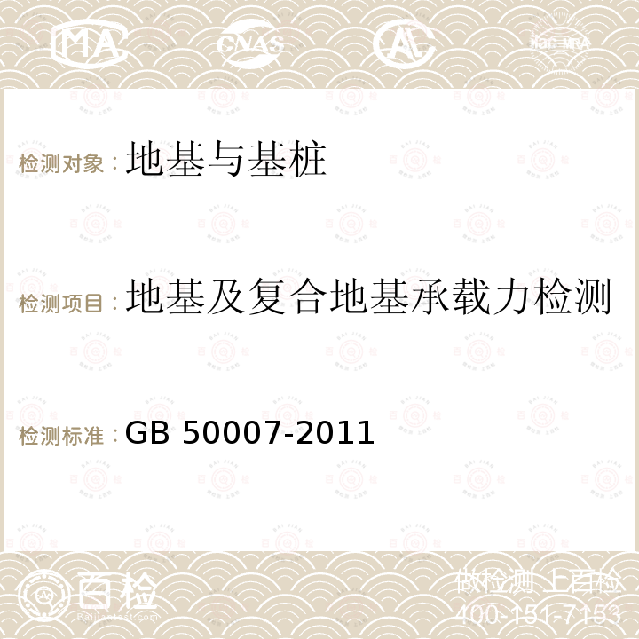 地基及复合地基承载力检测 GB 50007-2011 建筑地基基础设计规范(附条文说明)