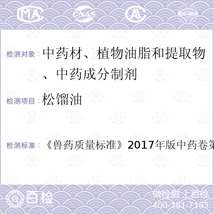 松馏油 兽药质量标准  《》2017年版中药卷第58页