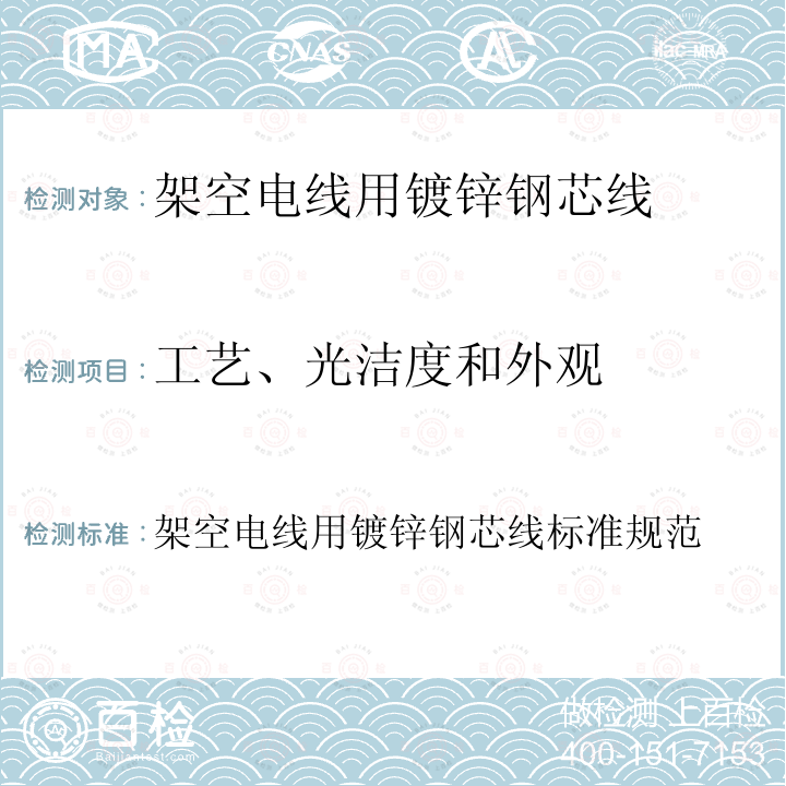 工艺、光洁度和外观 架空电线用镀锌钢芯线标准规范  