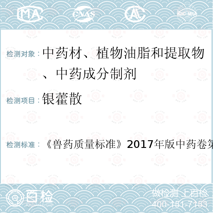 银藿散 兽药质量标准  《》2017年版中药卷第260～261页