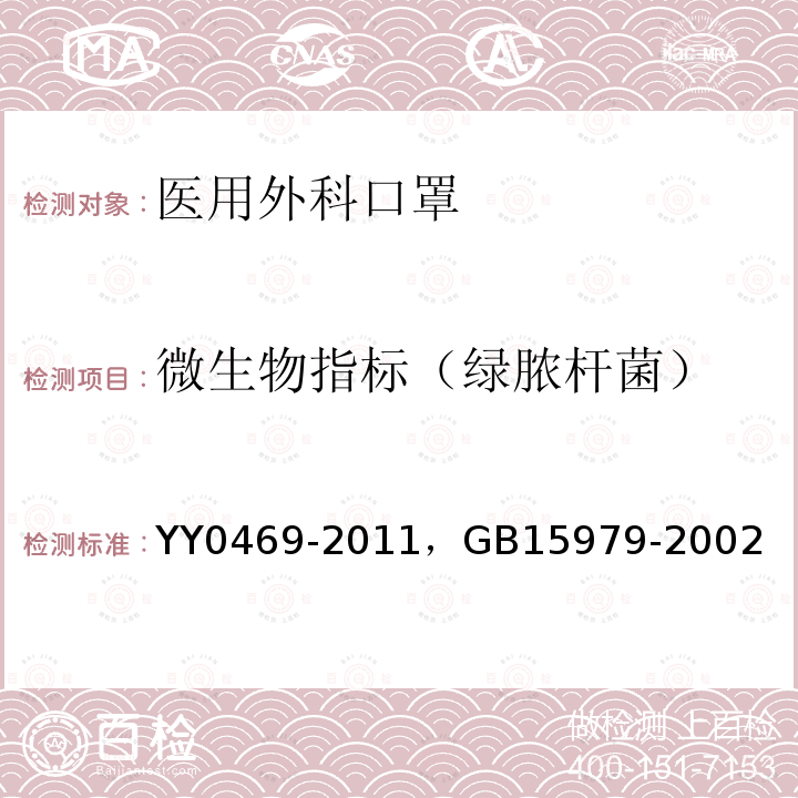 微生物指标（绿脓杆菌） YY 0469-2011 医用外科口罩