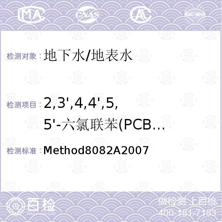 2,3',4,4',5,5'-六氯联苯(PCB167) Method8082A2007 2,3',4,4',5,5'-六氯联苯(PCB167) 