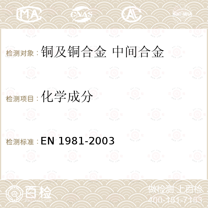 化学成分 EN 1981-2003  