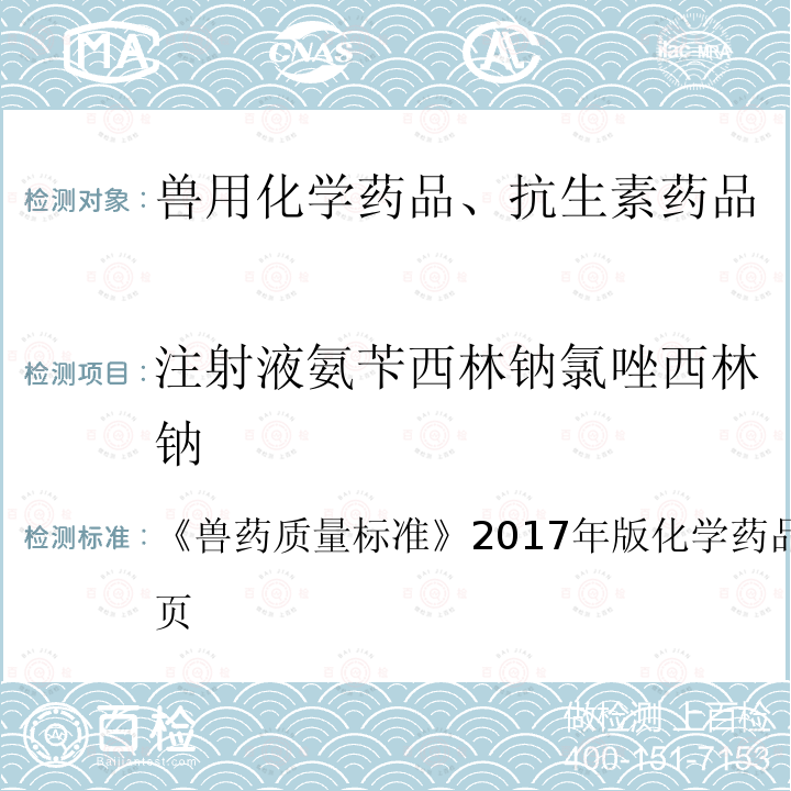 注射液氨苄西林钠氯唑西林钠 兽药质量标准  《》2017年版化学药品卷第135～136页