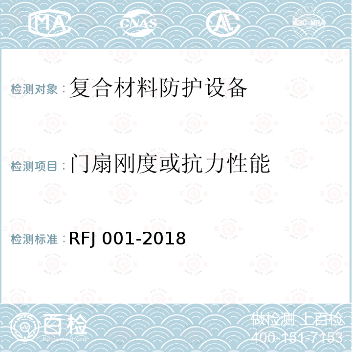 门扇刚度或抗力性能 门扇刚度或抗力性能 RFJ 001-2018