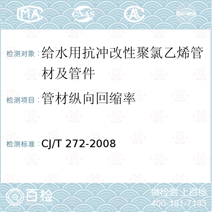 管材纵向回缩率 CJ/T 272-2008 给水用抗冲改性聚氯乙烯(PVC-M)管材及管件