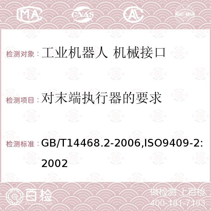 对末端执行器的要求 对末端执行器的要求 GB/T14468.2-2006,ISO9409-2:2002