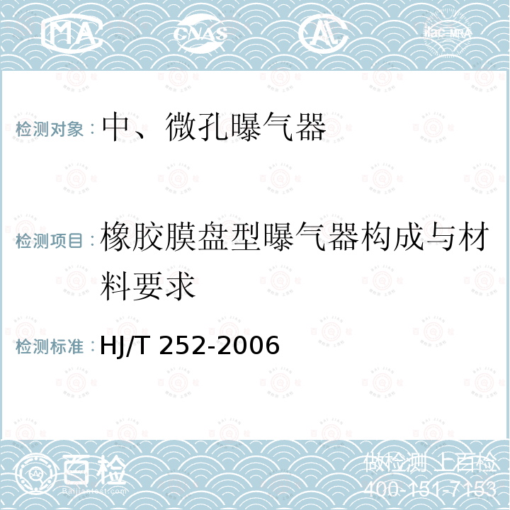 橡胶膜盘型曝气器构成与材料要求 HJ/T 252-2006 环境保护产品技术要求 中、微孔曝气器