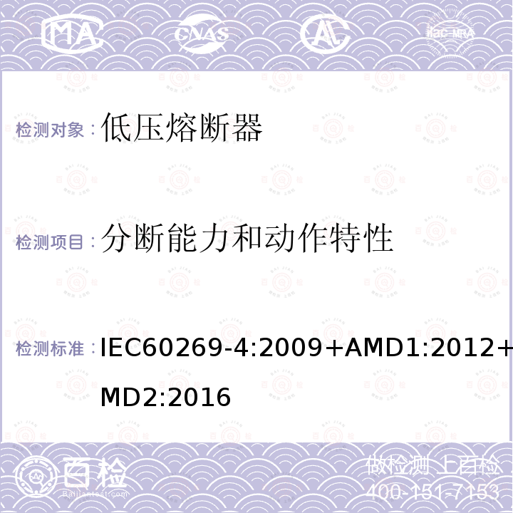分断能力和动作特性 IEC 60269-4-2009 低压熔断器 第4部分:保护半导体器件用熔断体的补充要求