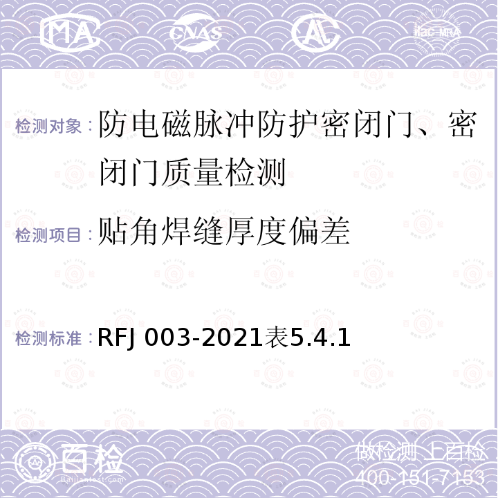 贴角焊缝厚度偏差 贴角焊缝厚度偏差 RFJ 003-2021表5.4.1