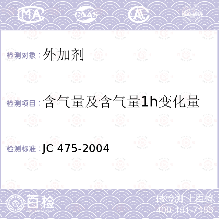 含气量及含气量1h变化量 JC/T 475-2004 【强改推】混凝土防冻剂