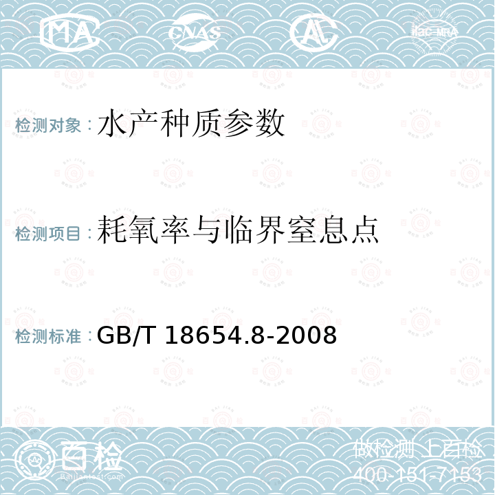 耗氧率与临界窒息点 GB/T 18654.8-2008 养殖鱼类种质检验 第8部分:耗氧率与临界窒息点的测定