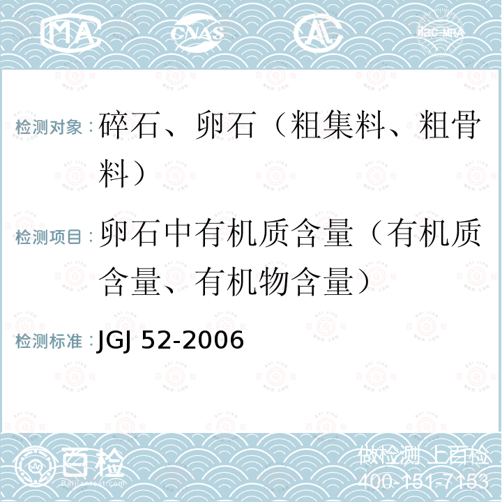 卵石中有机质含量（有机质含量、有机物含量） JGJ 52-2006 普通混凝土用砂、石质量及检验方法标准(附条文说明)