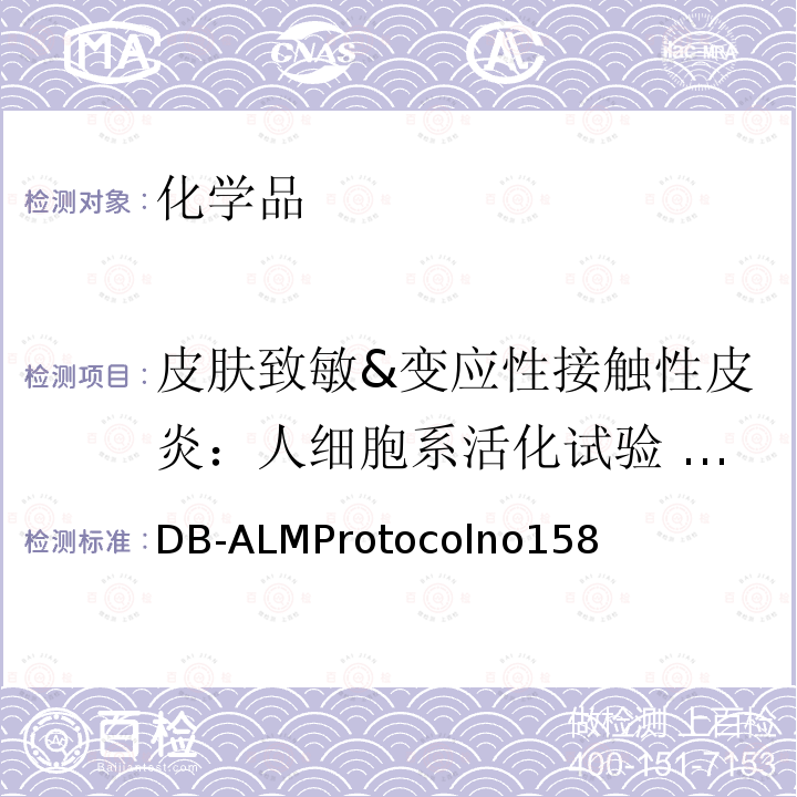 皮肤致敏&变应性接触性皮炎：人细胞系活化试验  (h-CLAT) 皮肤致敏&变应性接触性皮炎：人细胞系活化试验  (h-CLAT) DB-ALMProtocolno158