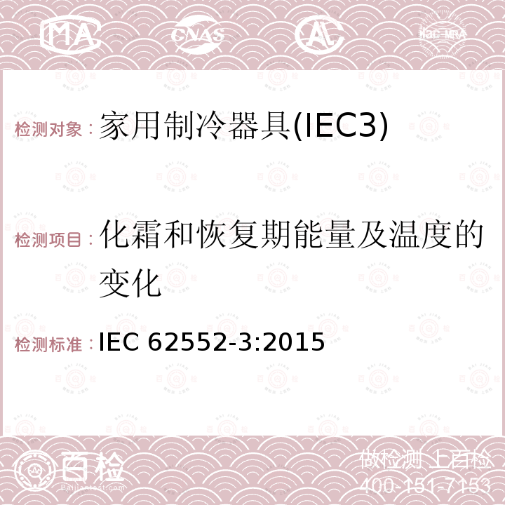 化霜和恢复期能量及温度的变化 化霜和恢复期能量及温度的变化 IEC 62552-3:2015
