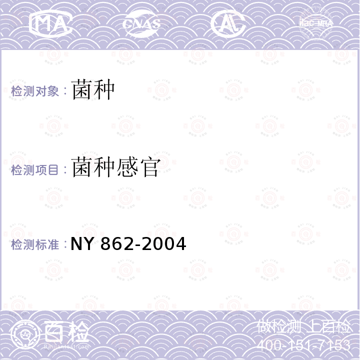菌种感官 NY 862-2004 杏鲍菇和白灵菇菌种