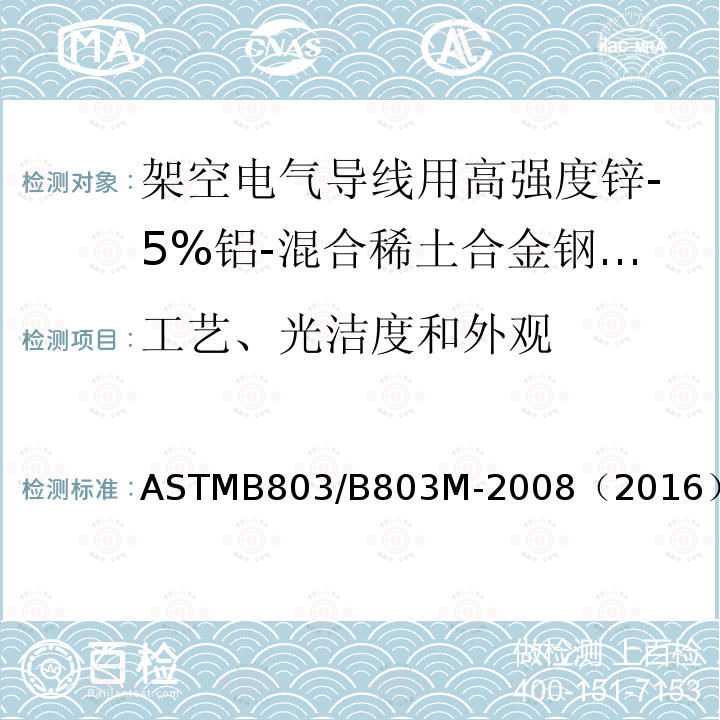 工艺、光洁度和外观 ASTMB 803/B 803M-20  ASTMB803/B803M-2008（2016）