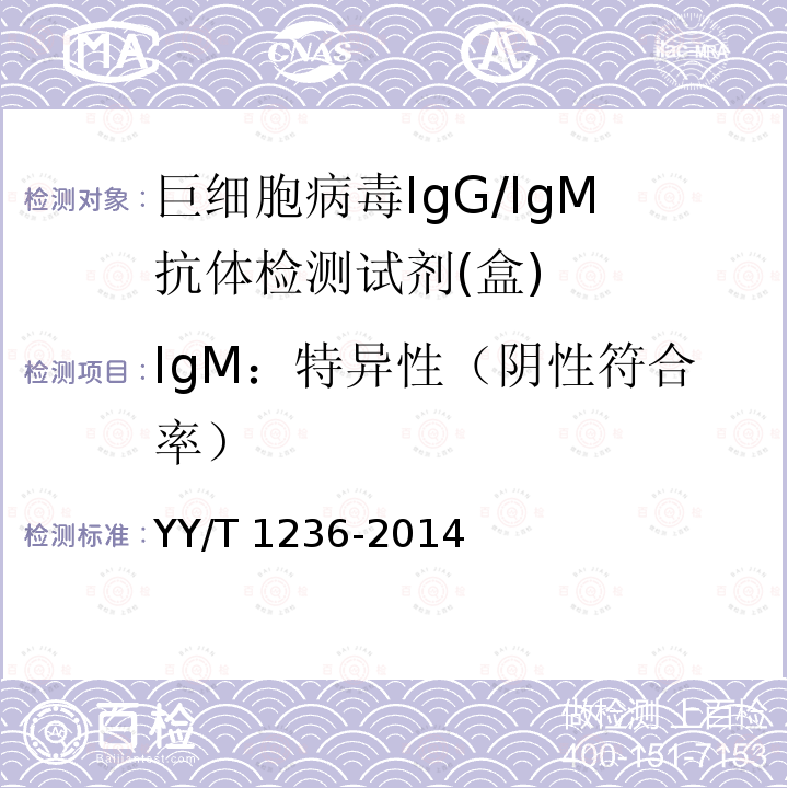 IgM：特异性（阴性符合率） IgM：特异性（阴性符合率） YY/T 1236-2014