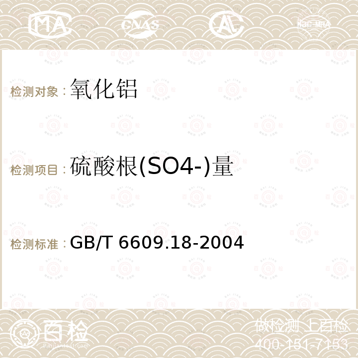 硫酸根(SO4-)量 GB/T 6609.18-2004 氧化铝化学分析方法和物理性能测定方法 N,N-二甲基对苯二胺分光光度法测定硫酸根含量