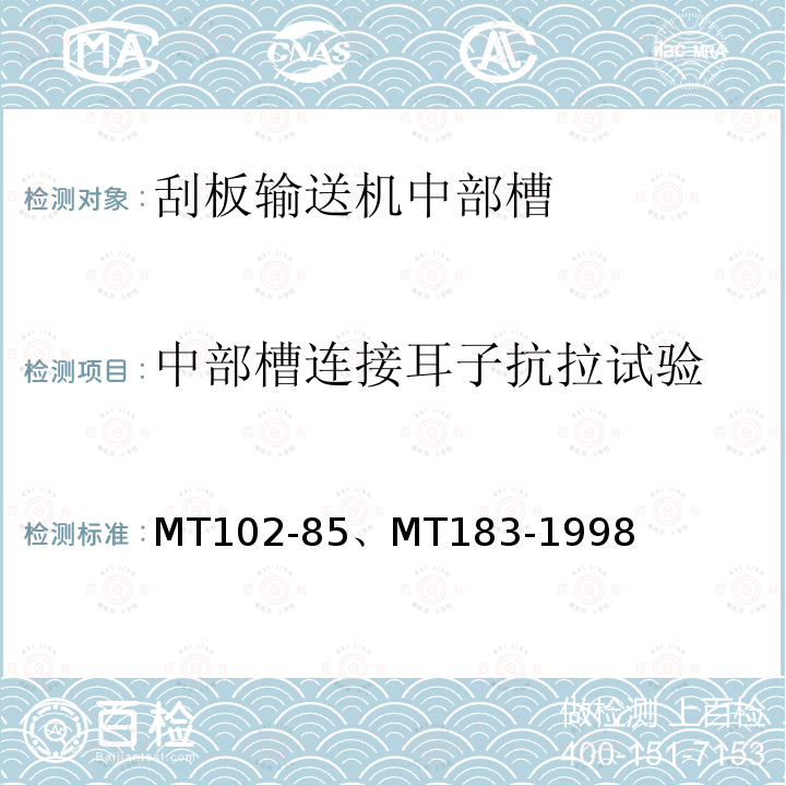 中部槽连接耳子抗拉试验 MT 183-1998  MT102-85、MT183-1998