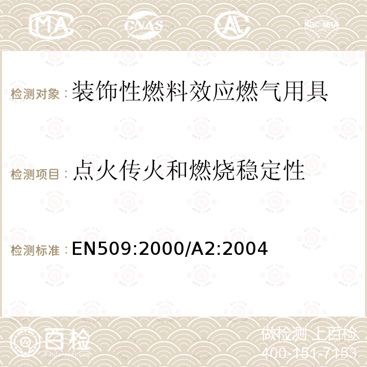 点火传火和燃烧稳定性 EN 509:2000  EN509:2000/A2:2004