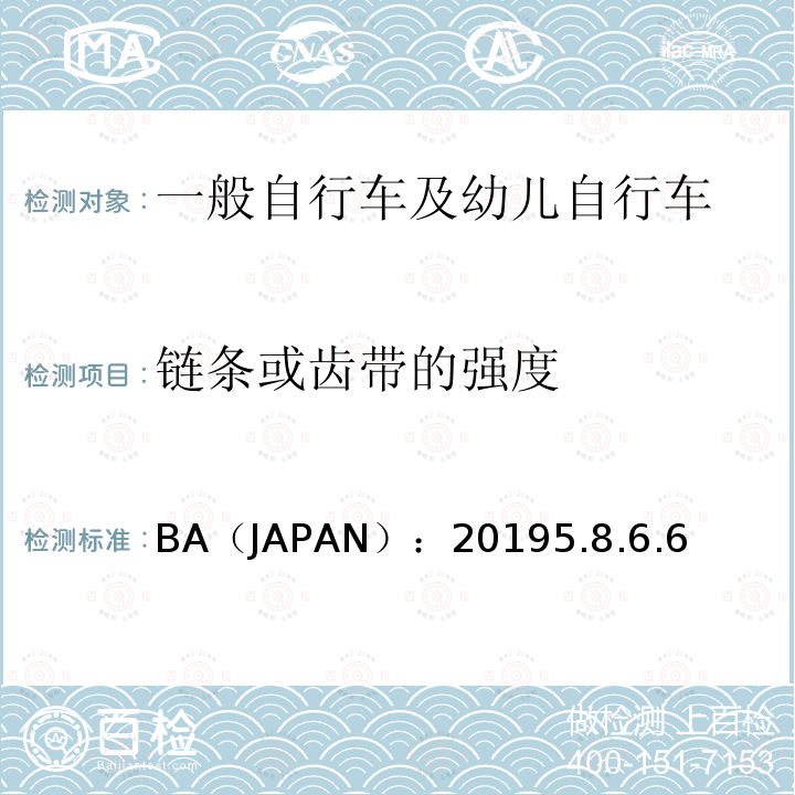 链条或齿带的强度 BA（JAPAN）：20195.8.6.6  