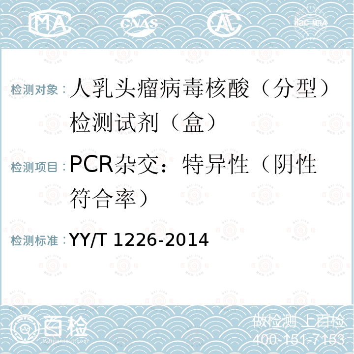 PCR杂交：特异性（阴性符合率） YY/T 1226-2014 人乳头瘤病毒核酸(分型)检测试剂(盒)
