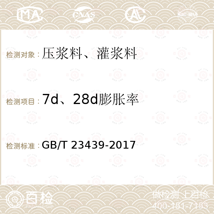 7d、28d膨胀率 GB/T 23439-2017 混凝土膨胀剂(附2018年第1号修改单)