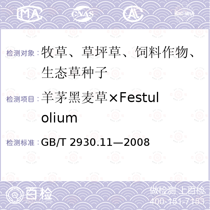 羊茅黑麦草×Festulolium GB/T 2930.11-2008 草种子检验规程 检验报告