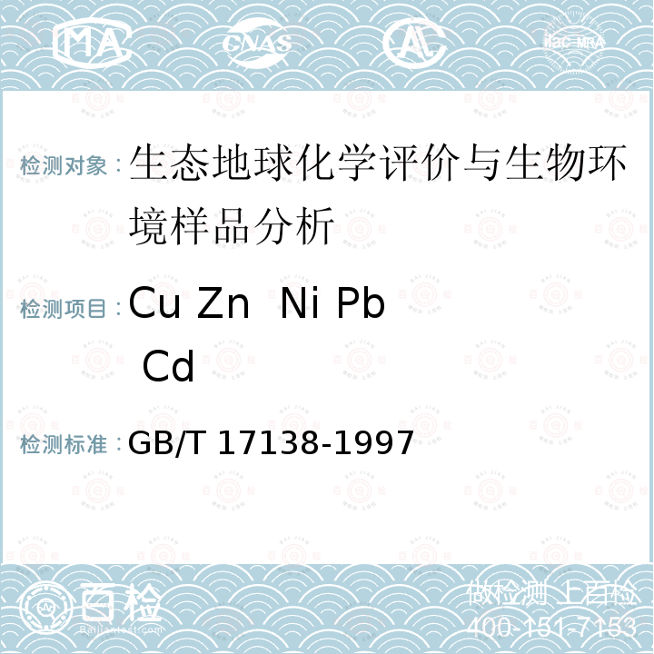 Cu Zn  Ni Pb Cd GB/T 17138-1997 土壤质量 铜、锌的测定 火焰原子吸收分光光度法