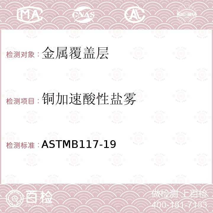 铜加速酸性盐雾 ASTMB 117  ASTMB117-19