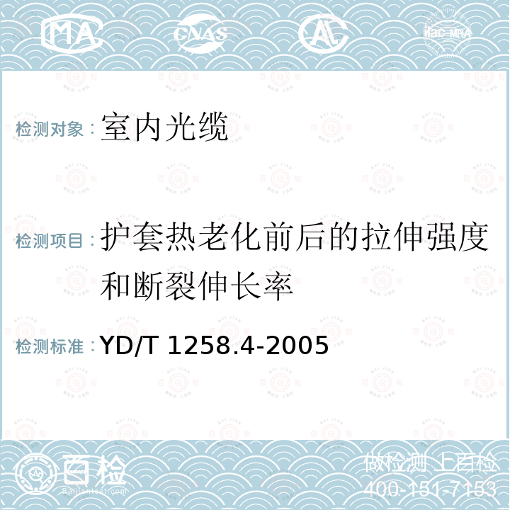 护套热老化前后的拉伸强度和断裂伸长率 YD/T 1258.4-2005 室内光缆系列 第四部分 多芯光缆