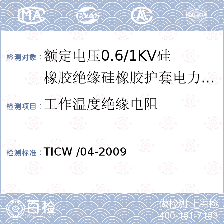 工作温度绝缘电阻 TICW /04-2009  