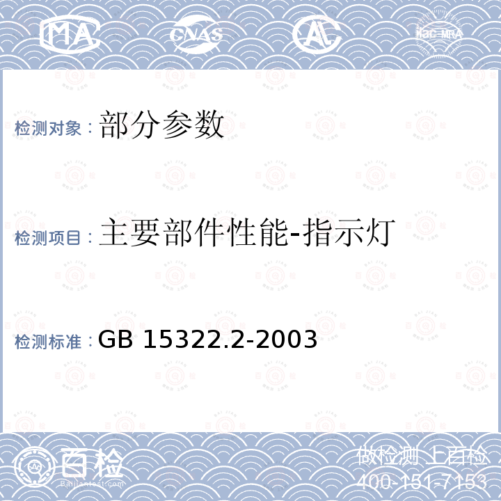 主要部件性能-指示灯 GB 15322.2-2003 可燃气体探测器 第2部分:测量范围为0～100%LEL的独立式可燃气体探测器