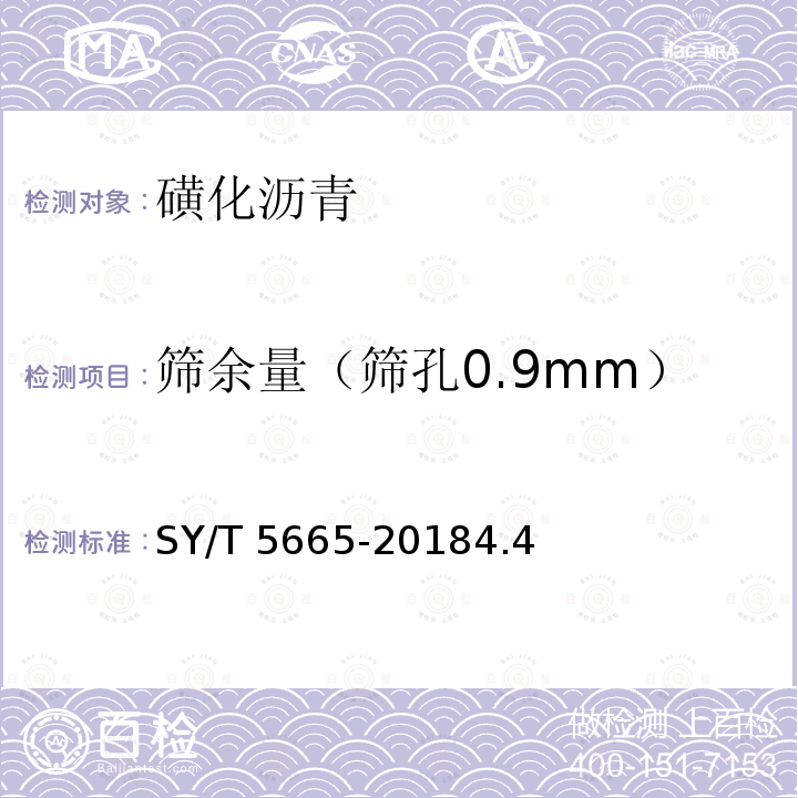 筛余量（筛孔0.9mm） SY/T 5665-20184  .4