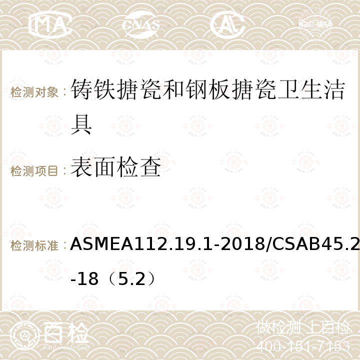 表面检查 表面检查 ASMEA112.19.1-2018/CSAB45.2-18（5.2）