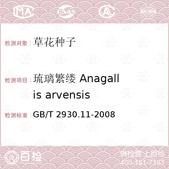 琉璃繁缕 Anagallis arvensis GB/T 2930.11-2008 草种子检验规程 检验报告