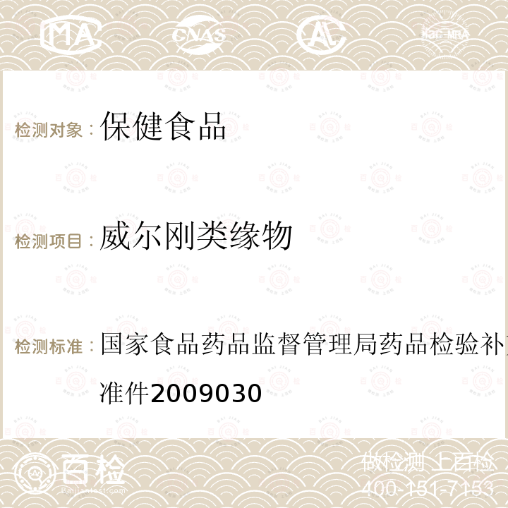 威尔刚类缘物 国家食品药品监督管理局药品检验补充检验方法和检验项目批准件  2009030